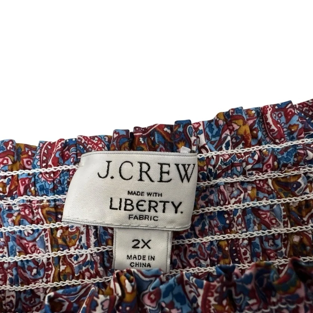 J. Crew Liberty Fabric Puff-sleeve smocked Top Tropical Prince Print Size 2X